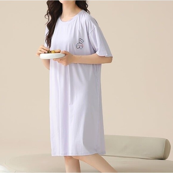 Cotton Purple Pajamas Nightgown Sleepwear Sleep Shirt  Night Dress Nightshirt - Picture 7 of 11